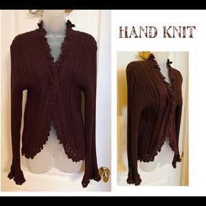 GRACE DANE LEWIS Hand Knit Brown Crochet Sweater